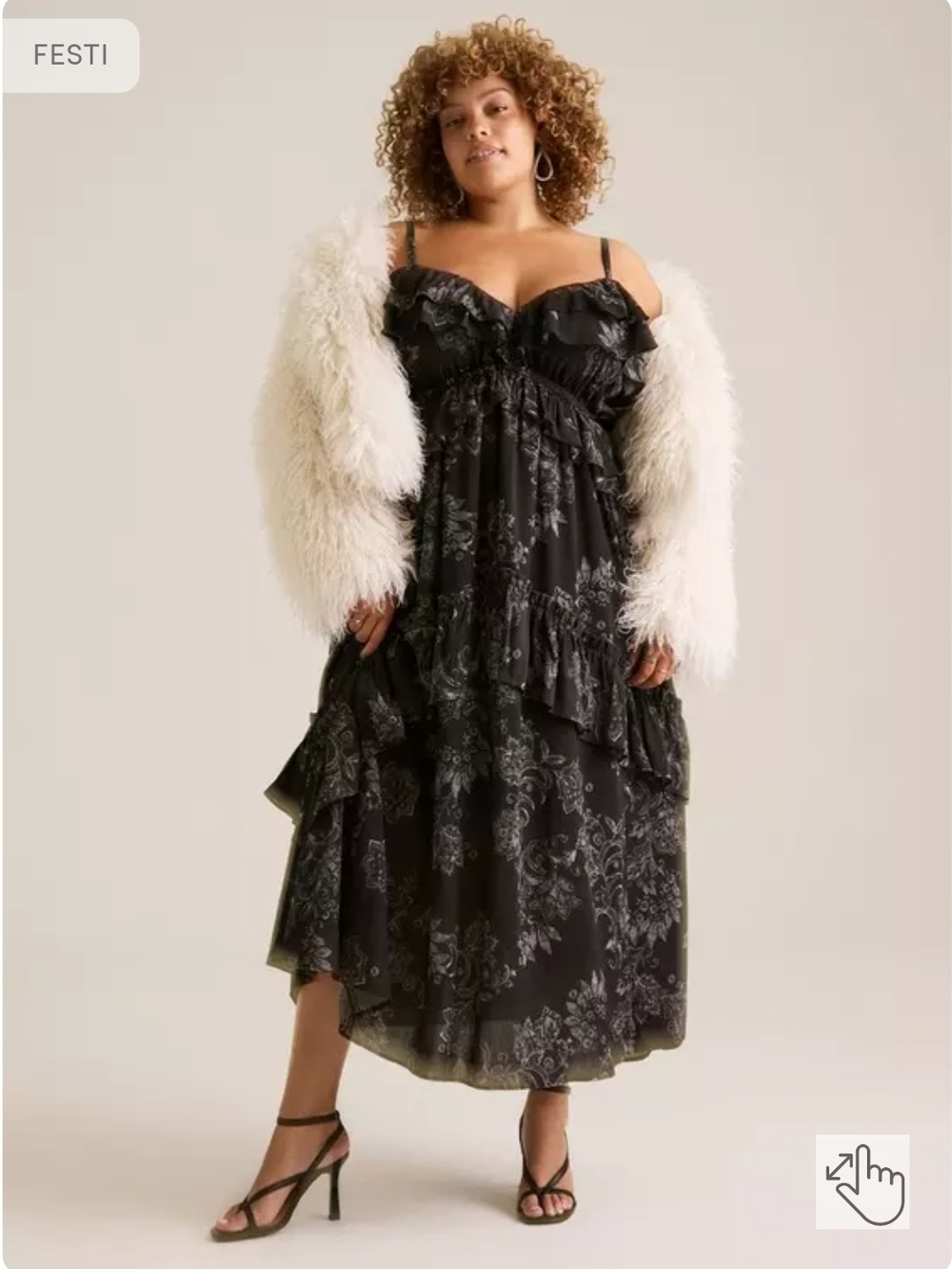 FESTI Plus Size Black Floral Ruffle Tiered Maxi Dress - Picture 6 of 6